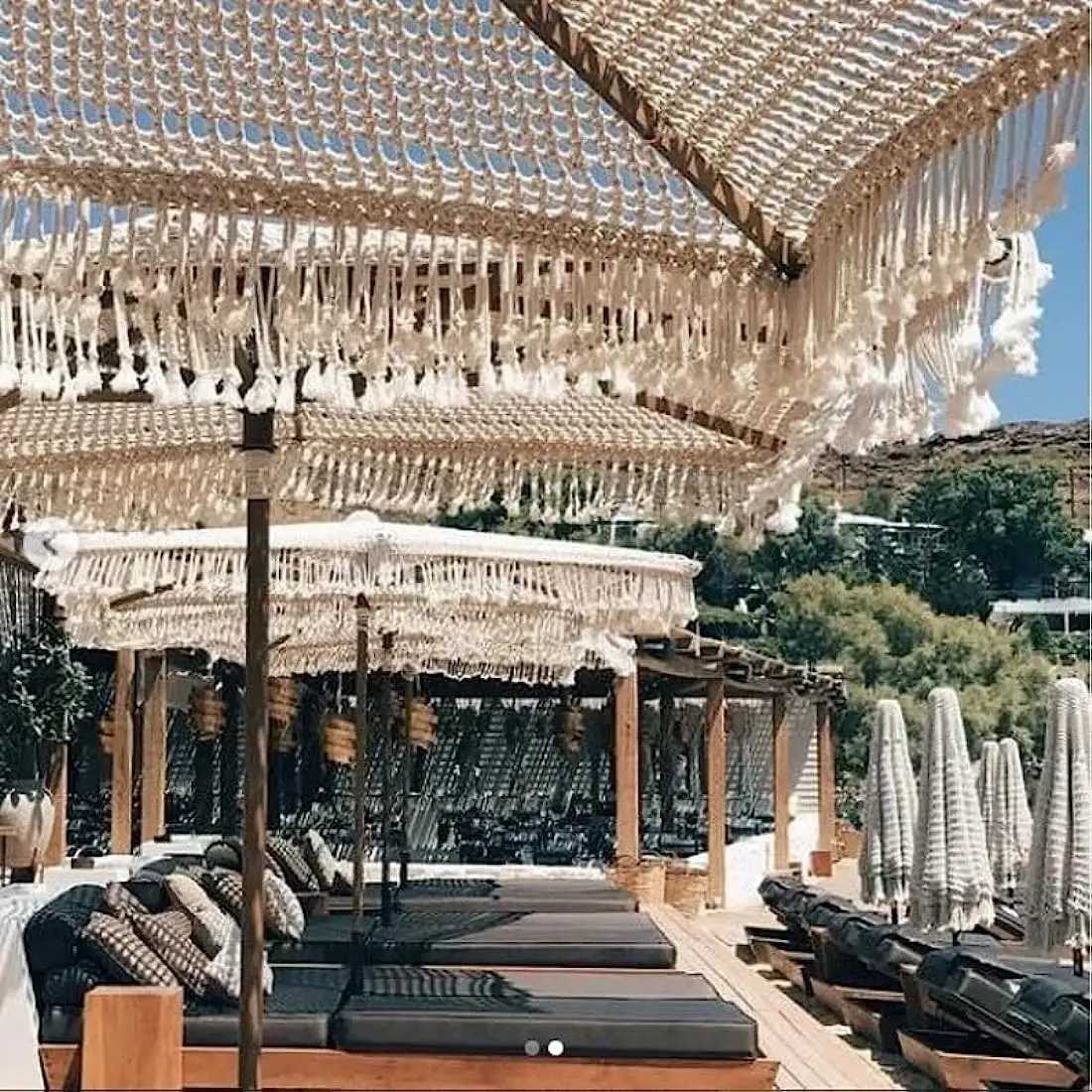 Outdoor Makramee Sonnenschirm Hergestellt aus hand gefertigter Baumwoll schnur mit Holzrahmen für Hotel und Strand