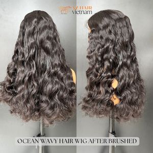 Best Virgin Vietnamese Hair Natural <b>Wave</b> Ocean Wavy Full Length Black for Lace Transparent Closure 150% Density Wig - Product Image 2