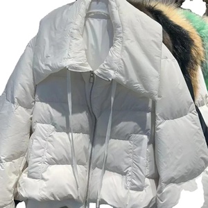 Chaqueta corta acolchada para mujer de invierno 2024, piel de mapache Natural Real, nueva lana de piel de oveja, tela sólida, abrigo de bombardero de pato blanco grueso - Product Image 1