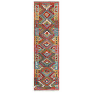 Alfombra Kilim de Maimana, Afganistán, 298 x 86 cm - Product Image 1