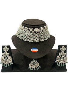Conjunto de Gargantilla de piedra americana con pendientes de gota Joyería de moda de acero inoxidable versátil - Product Image 3