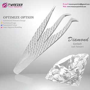 Pinzas para Extensión de Pestañas de Acero Inoxidable con Punta de Fibra de 90 Grados, Acabado Arenado, Agarre de Diamante, Antiestáticas - Product Image 3