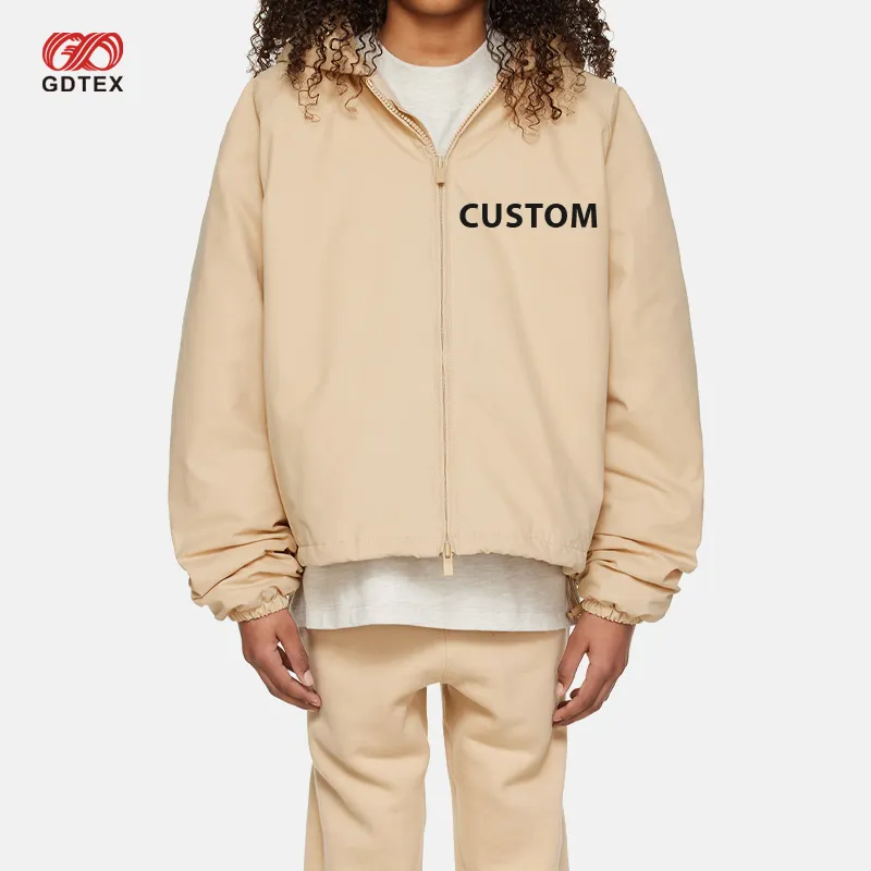 GDTEX Custom Vintage bambino Beige Full Zip giacca con cerniera lut tasche polsini elasticizzati felpa con cappuccio bambino Streetwear per bambini giacca