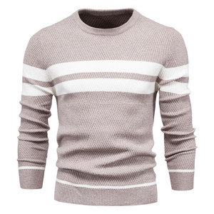 Suéteres de invierno de tamaño europeo para hombre, suéter de cuello redondo de Color de retazos a rayas de peso pesado, suéter informal con cremallera, artículos puntuales - Product Image 2