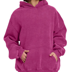 Ropa para exteriores, Sudadera con capucha lavada con ácido teñido liso para mujer, ropa de calle informal, figuras de hombros caídos, sudaderas transpirables ecológicas de punto - Product Image 5