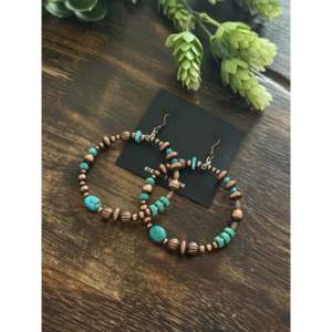 Pendientes colgantes de perlas graduadas hechas a máquina con turquesa Kingman y cobre, estilo Navajo - Product Image 4