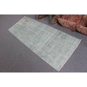 พรมตุรกีวินเทจ ขนาด 2.3x6.1 ฟุต พรมขนสัตว์สีเขียวลายปะติด - Product Image 4