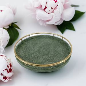 Bandeja de Almacenamiento Redonda de Alta Calidad Daphoco, Imitación Piel de Tiburón, con Asa de Anillo de Latón Verde Musgo, Modelo 090 - Product Image 2