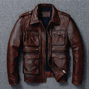 Custom Men's Retro Winter Biker <b>Jacket</b> <b>Vintage</b> Wash Genuine Calf Skin Leather Oversized Slim Fit Lapel Collar Autumn Season - Product Image 1