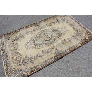 Alfombra turca de área grande Vintage, diseño de retazos beige y marrón, estilo clásico, 3,9x6,5 pies, para dormitorio, Material de lana con respaldo de látex - Product Image 2