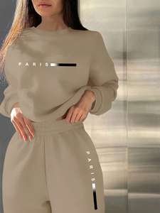 Conjunto Casual de Sudadera y Pantalones de Manga Larga con Cuello Redondo, Ligero, Talla Grande, para Mujer, Unisex, Ropa de Calle, Invierno - Product Image 5