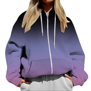 Último estilo, sudaderas con capucha de Color sólido para mujer, ropa deportiva personalizada para mujer, cremallera completa con dos bolsillos, bloque de Color cómodo - Product Image 5