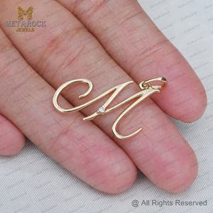 Natural Pave Diamond Initial Charm Pendant M <b>Letter</b> 14k Yellow <b>Gold</b> Handmade Jewelry Christmas Gift M Alphabet Pendant New - Product Image 6