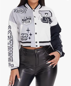 Veste de baseball courte pour femme, en toile cousue, respirante, imprimée, style Y2K, streetwear - Product Image 1