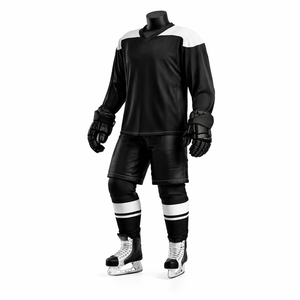 Uniforme de hockey sobre hielo personalizado, conjunto de camiseta y pantalones cortos sublimados en blanco y negro, ropa de equipo para adultos, fabricante OEM ODM - Product Image 3