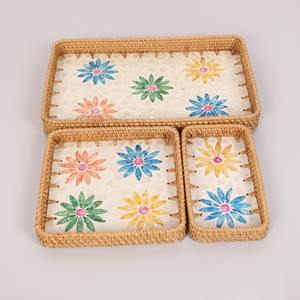 Plateaux de rangement vadrouille en rotin fabriqués à la main plateau à motif de coquillage mosaïque plateau en nacre - Product Image 3