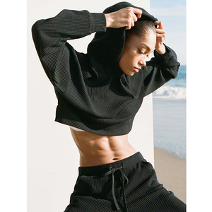 ชุดโยคะสตรีไซส์ใหญ่พิเศษแขนกุดแห้งเร็วระบายอากาศได้ดีพิมพ์โลโก้บนเอวทรงหลวมมีฮู้ด - Product Image 3