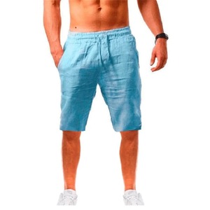 Nuevos pantalones cortos de lino y algodón para hombre, pantalones de lino de Color sólido transpirables de verano para hombre, ropa de calle con cordones - Product Image 6