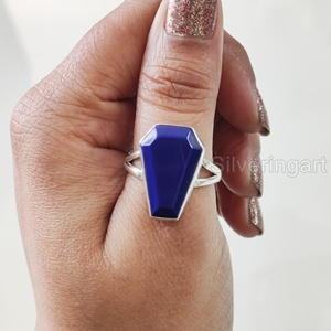 Anillo de Plata de Ley 925 Hecho a Mano para Mujer con Lapislázuli Natural en Forma de Ataúd, Gema del Mes de Nacimiento de Septiembre, Regalo Oriental de San Valentín - Product Image 4