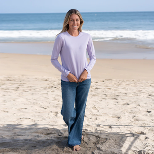 Camiseta de Manga Larga con Cuello Redondo para Mujer, Color Morado Deslavado, Algodón Orgánico de Lujo, Preencogido, Certificado GOTS, Ajuste Clásico, Suave y Premium - Product Image 3