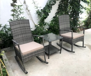 Direct Factory Vietnam Modern Comfortable Rattan Steel Waterproof One Seat Rocking <b>Chair</b> Set Tempered Glass Table Outdoor Hotel - Product Image 1