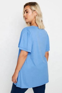 Nouvel Arrivage T-shirt Femme à Manches Volantées Coupe Ample Décontractée Haut d'Été Léger en Mélange de Coton Couleurs et Tailles Personnalisables Vente en Gros - Product Image 2