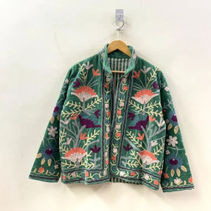 Handmade Velvet Vintage Suzani Floral Pattern Winter Short Jacket Breathable Boho Bomber <b>Coat</b> Winter Warmed Knitted Jacket - Product Image 1