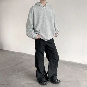 Sweat-shirt à capuche zippé en polaire respirant noir pour homme, imprimé ailes d'ange en strass, style décontracté, streetwear d'hiver - Product Image 6