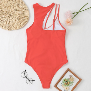 Neon Green One Shoulder Cutout Swimsuit Asymmetrical Monokini 1 Piece Front Logo <b>for</b> <b>Women</b> Summer Beachwear - Product Image 4