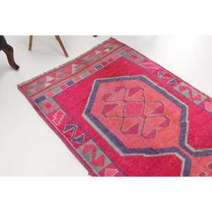 Turkish Vintage Rug 3.4x11.6 ft (104x353 cm), <b>Red</b> <b>Wool</b> Rug - Product Image 1
