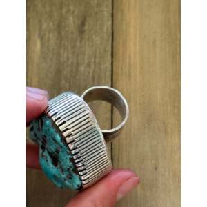 Morenci Turquoise Sterling <b>Silver</b> <b>Adjustable</b> Statement <b>Ring</b> - Product Image 5