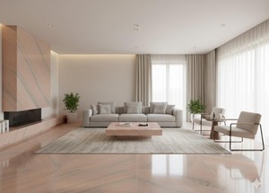 แผ่นหินอ่อนสีชมพูครีมธรรมชาติ ผิวขัดเงา สำหรับปูกระเบื้องผนังและพื้นห้องครัวสมัยใหม่ และทำเคาน์เตอร์ - Product Image 3