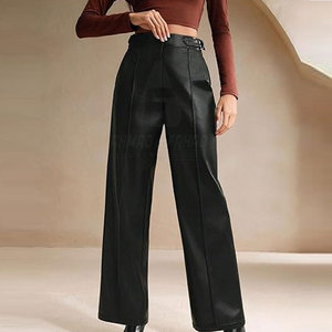 Pantalons en cuir décontractés confortables respirants à taille mi-haute pour femmes en gros, couleur rose, automne-hiver - Product Image 2
