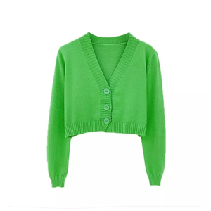 New Knit <b>Cardigan</b> Jacket Short High Waist <b>Long</b> Sleeve Shawl V-Neck Outer Sweater alpha collage & university - Product Image 2