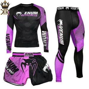 ชุดกีฬา MMA 3 ชิ้นสําหรับผู้ชาย รวมถึงเสื้อยืด Rashguard และกางเกงขาสั้นสําหรับการฝึกอบรมยิมมวยไทย BJJ คิกบ็อกซิ่ง - Product Image 4
