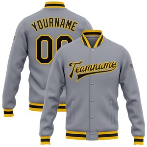 Vente en gros dans l'industrie directe de bombardier décontracté pour l'hiver gris noir-doré veste Letterman universitaire à snap complet - Product Image 1