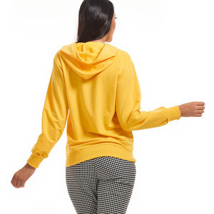 Sudadera con Capucha Amarilla para Mujer, Color Sólido, Tejido de Algodón, Manga Larga, Corte Regular, con Bolsillos, para Otoño - Product Image 3
