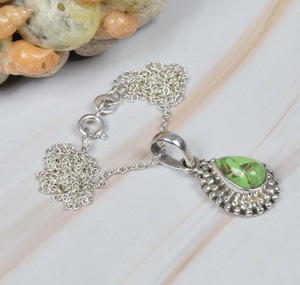 Pendentif en pierre précieuse turquoise verte en gros pendentif en argent sterling 925 avec pendentif en argent 925 timbre - Product Image 3