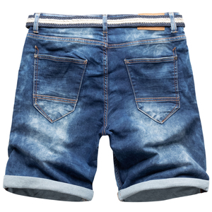 กางเกงขาสั้นผ้าเดนิมเอวกลางของผู้ชายกางเกงขาสั้นสไตล์ลำลองผ้า100% แบบสั่งทำ2025ใหม่ - Product Image 2