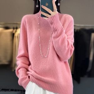 New Style 100% Cotton Fleece Digital Printing Women Button up Collar Pullover Sweater <b>Warm</b> Loose Solid Color Knit <b>Jumper</b> Winter - Product Image 3