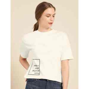 T-shirt à manches courtes en coton biologique pour femme, coupe ajustée, col rond, décontracté, streetwear, été - Product Image 5