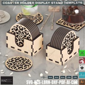 Acacia Wood Drink <b>Coaster</b> Set with Holder Premium Round Wooden Stone <b>Coasters</b> for Dining <b>Tables</b>, Kitchen & Living Room - Product Image 2