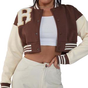 Chaquetas de Otoño de moda para mujer 2024 Patchwork botón Crop Top Varsity Bomber Jacket - Product Image 1