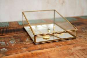 European Retro Brass Frame <b>Glass</b> <b>Trinket</b> Jewelry <b>Box</b> Taper Shape Storage and Organizer with Elegant Retro Style - Product Image 4