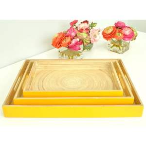 Vente chaude Spun Bambou Rectangle Plateau De Service Avec Poignée Laque Peinture Pour Vaisselle Restaurant En Gros Du Vietnam - Product Image 5