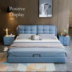 <span class=keywords><strong>Lit</strong></span> en cuir véritable italien minimaliste moderne de luxe avec rangement hydraulique, cadre en acier et bois, double, taille king, meubles de chambre à coucher - Product Image 2