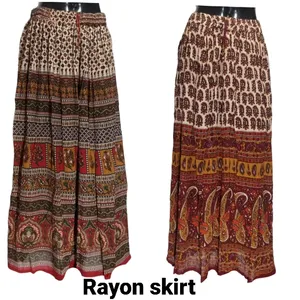 Indian Floral Print Rayon Skit Traditional Classic Evergreen Skirt For Summer Wear Comfortable Multi Color Indian Boho Skirts