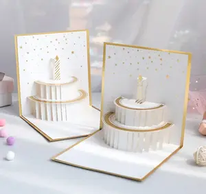 Tarjeta pastel de cumpleaños de estampado dorado hecho a mano 3D tridimensional hueco simple regalo de cumpleaños de alto grado para amigos