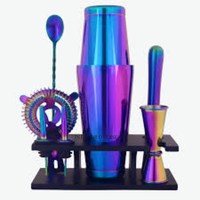 Shaker à cocktail multicolore au look attrayant de qualité supérieure en métal avec cuillère et autres articles de bar pour hôtel et restaurant