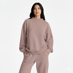 Oversized Regular Women Knitted Fleece Mockneck Sweatshirt Winter Casual Pullover Street Fashion <b>Top</b> Front Eco-Friendly - Product Image 1